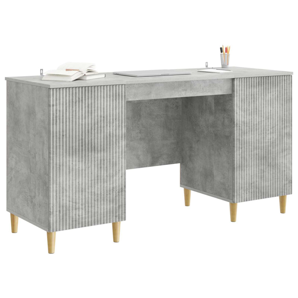 Produktbild för Skrivbord med dörr Betonggrå 142,5 x 50 x 75 cm Konstruerat trä