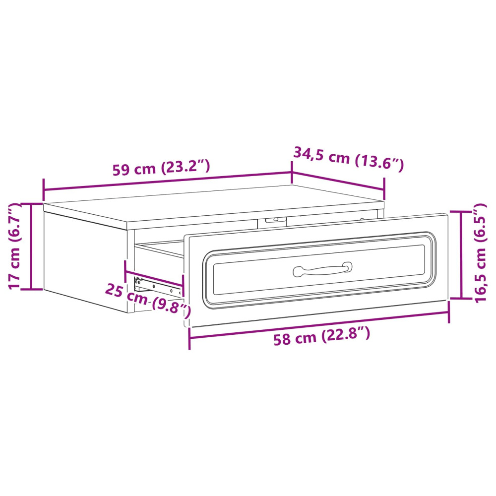 Produktbild för Väggmonterad sidobord Svart 59 x 34,5 x 17 cm Konstruerat trä