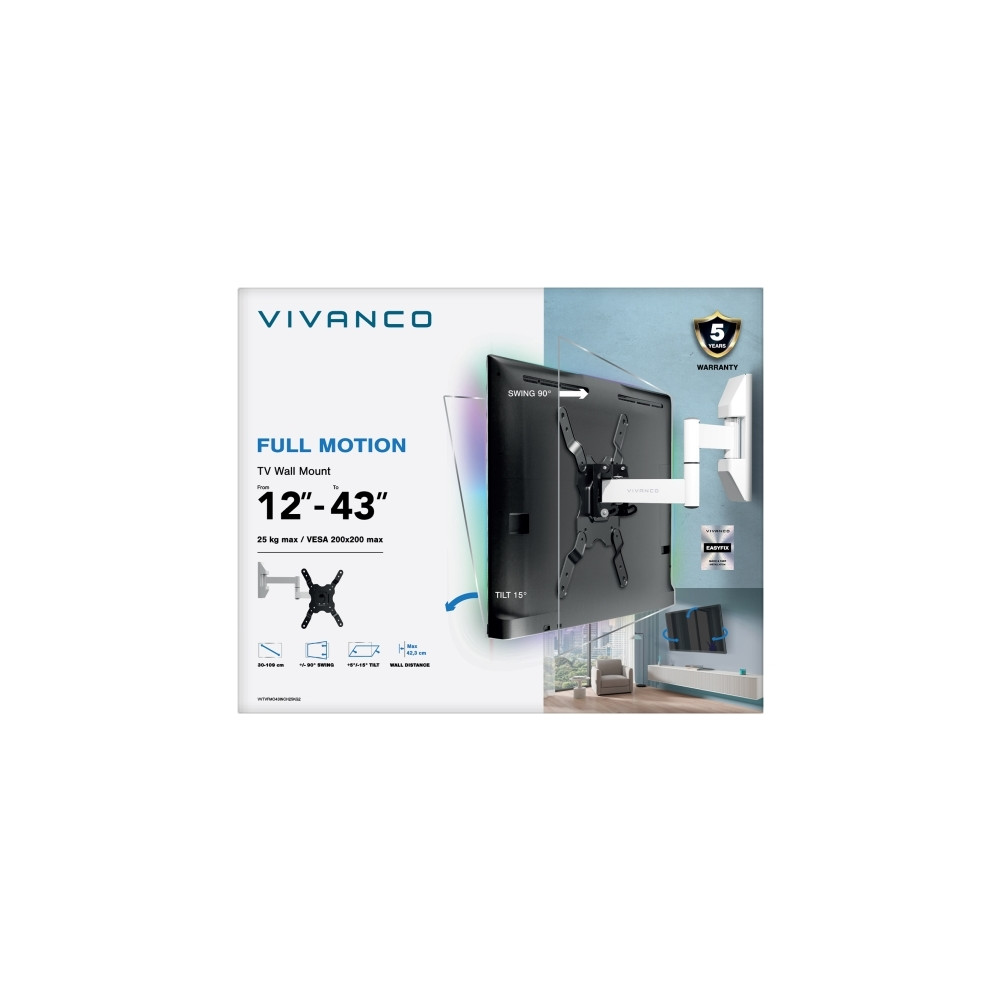 Produktbild för Vivanco VVTVFMO43INCH25KG2, 109,2 cm (43"), 25 kg, 75 x 75 m...