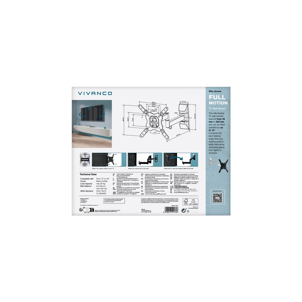 Produktbild för Vivanco VVTVFMO43INCH25KG2, 109,2 cm (43"), 25 kg, 75 x 75 m...
