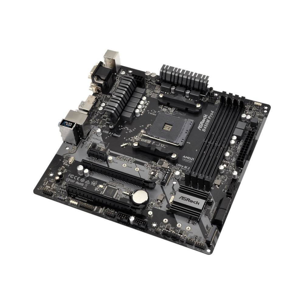 Produktbild för ASRock B450M PRO4 - moderkort - micro ATX - Socket AM4 - AMD B450