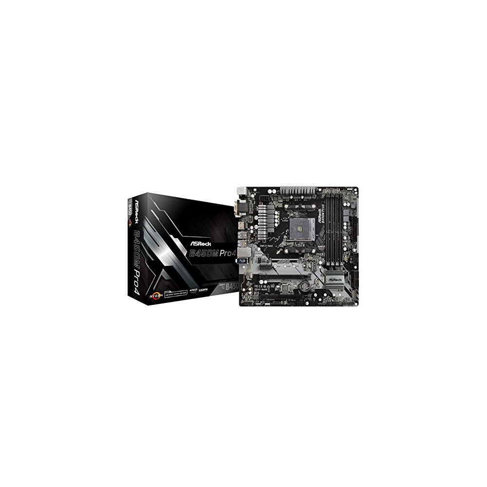 Produktbild för ASRock B450M PRO4 - moderkort - micro ATX - Socket AM4 - AMD B450