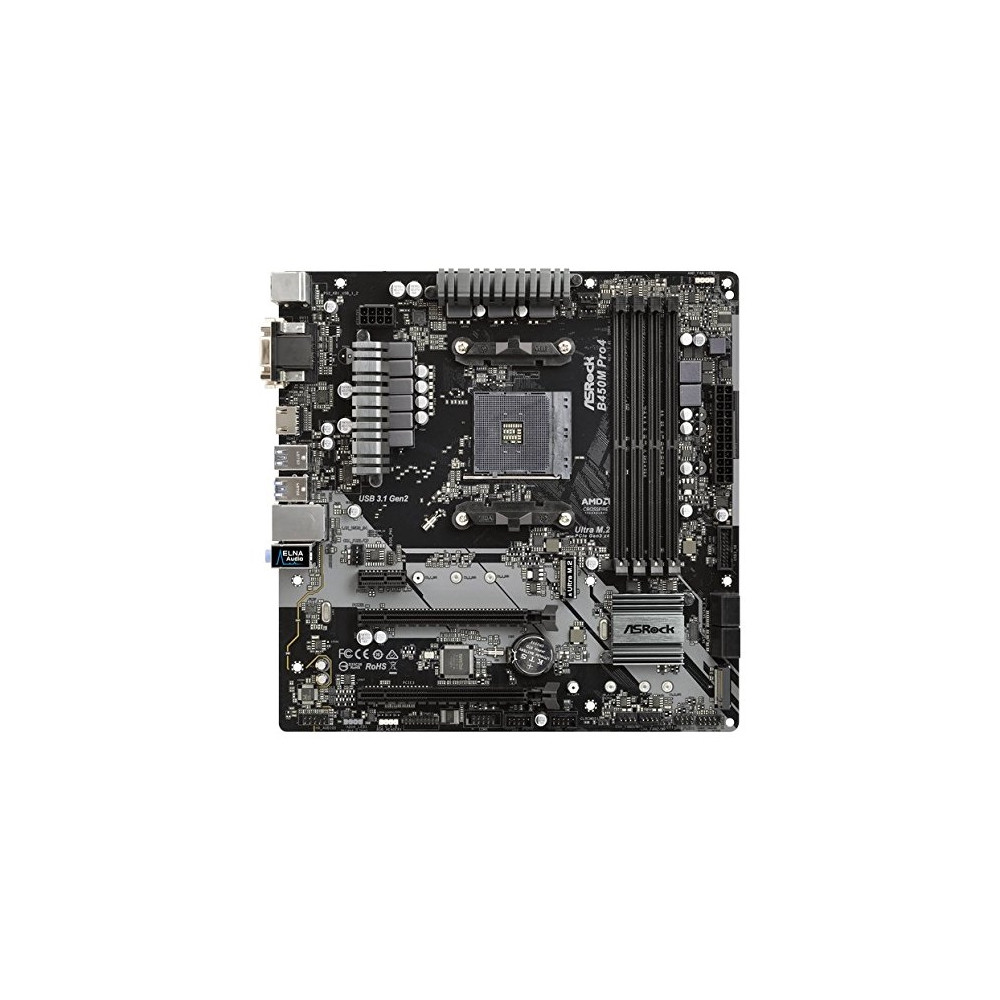 Produktbild för ASRock B450M PRO4 - moderkort - micro ATX - Socket AM4 - AMD B450