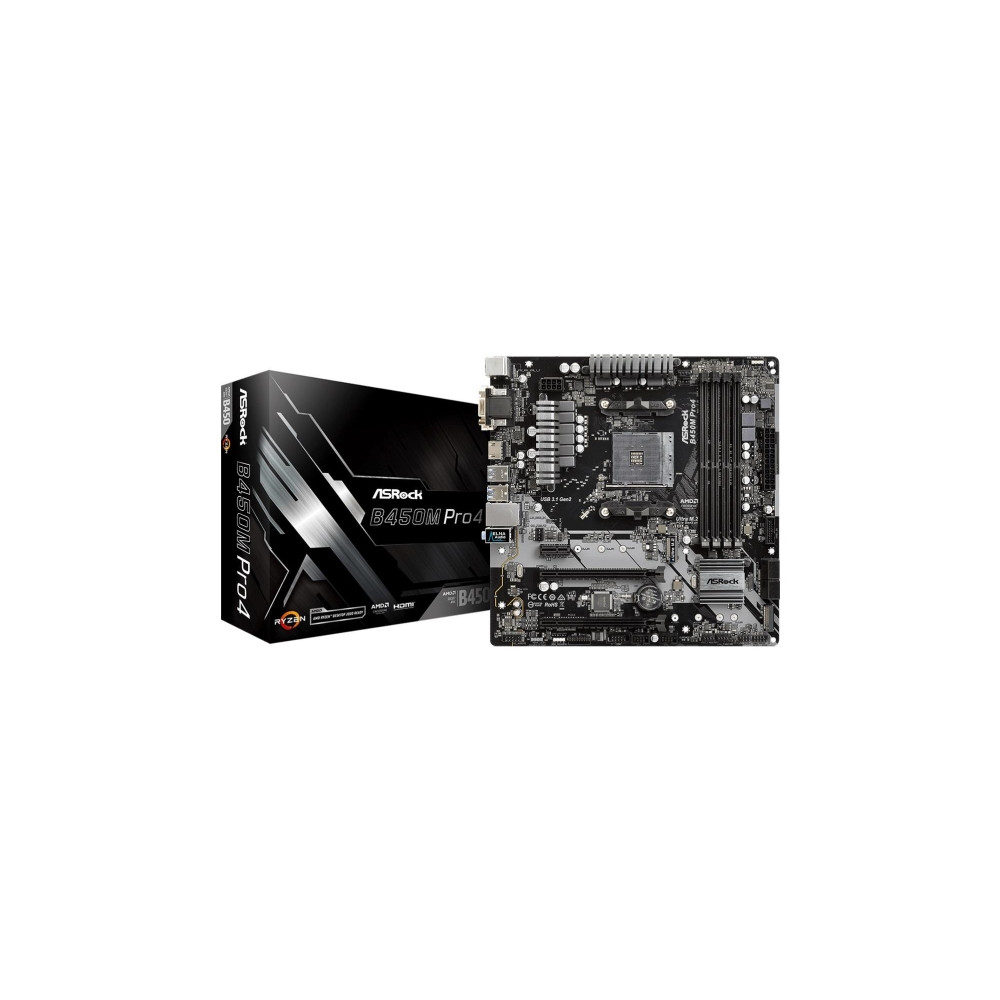 Produktbild för ASRock B450M PRO4 - moderkort - micro ATX - Socket AM4 - AMD B450