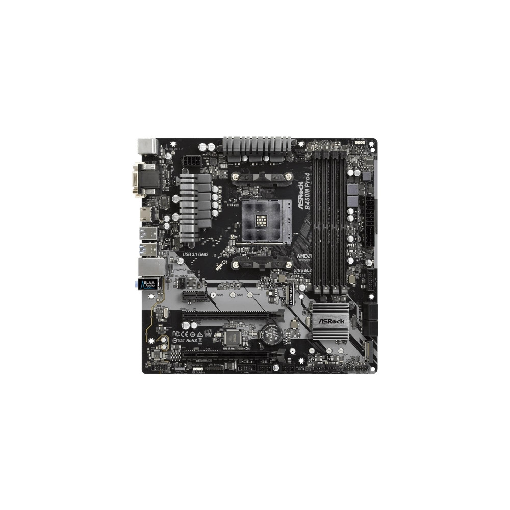 Produktbild för ASRock B450M PRO4 - moderkort - micro ATX - Socket AM4 - AMD B450