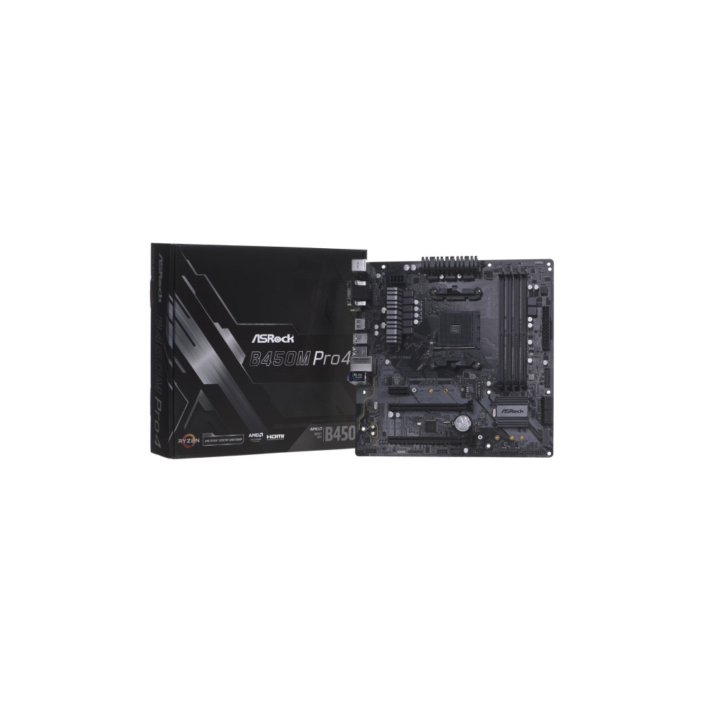 Produktbild för ASRock B450M PRO4 - moderkort - micro ATX - Socket AM4 - AMD B450