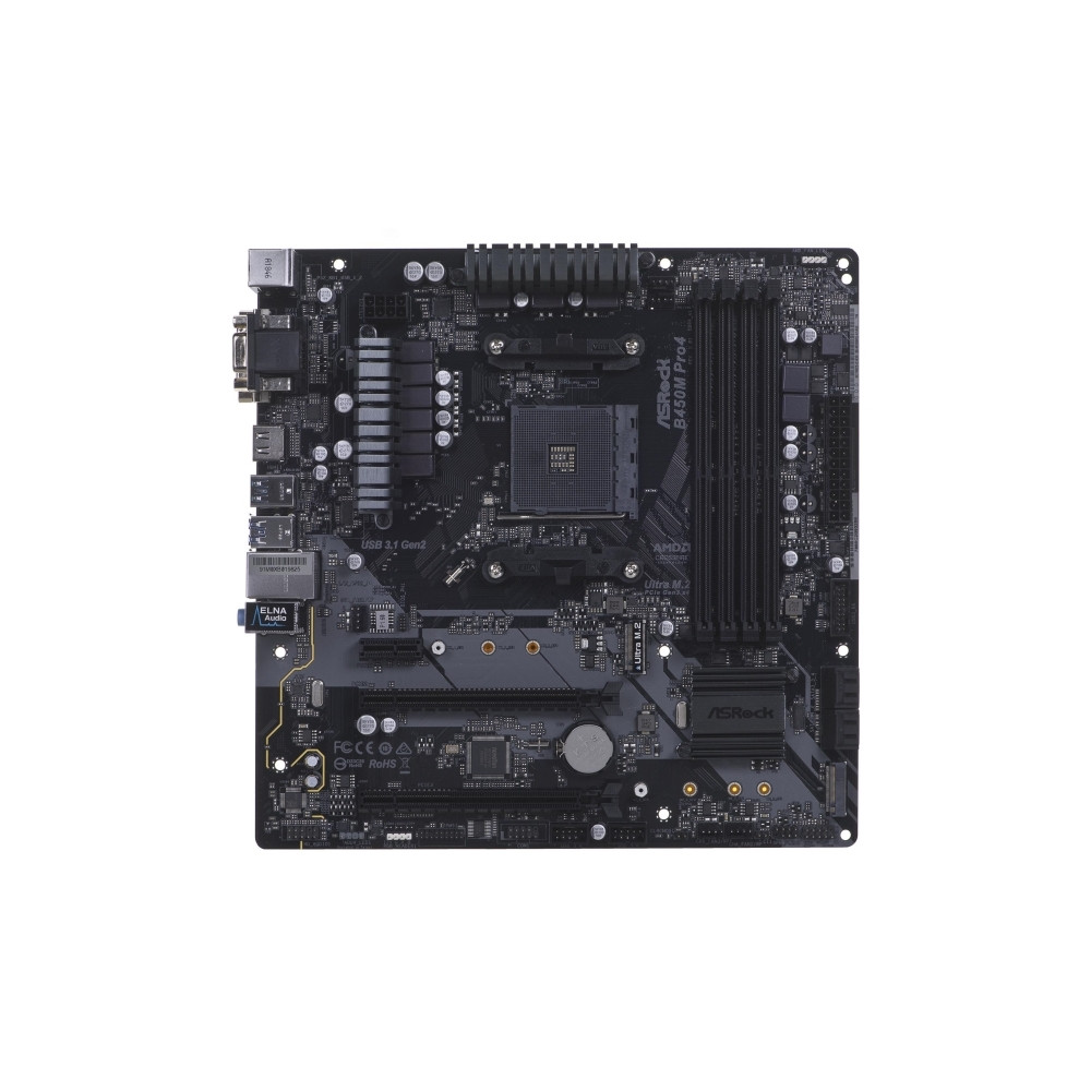 Produktbild för ASRock B450M PRO4 - moderkort - micro ATX - Socket AM4 - AMD B450