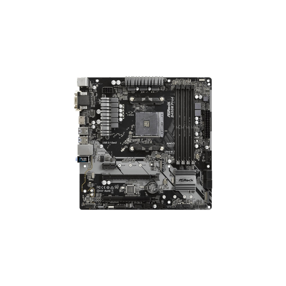 Produktbild för ASRock B450M PRO4 - moderkort - micro ATX - Socket AM4 - AMD B450
