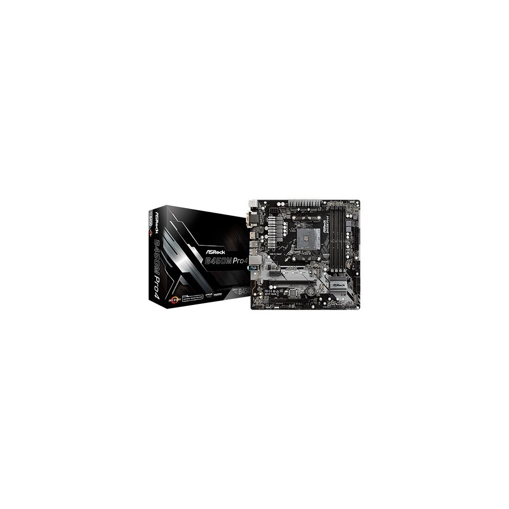 Produktbild för ASRock B450M PRO4 - moderkort - micro ATX - Socket AM4 - AMD B450