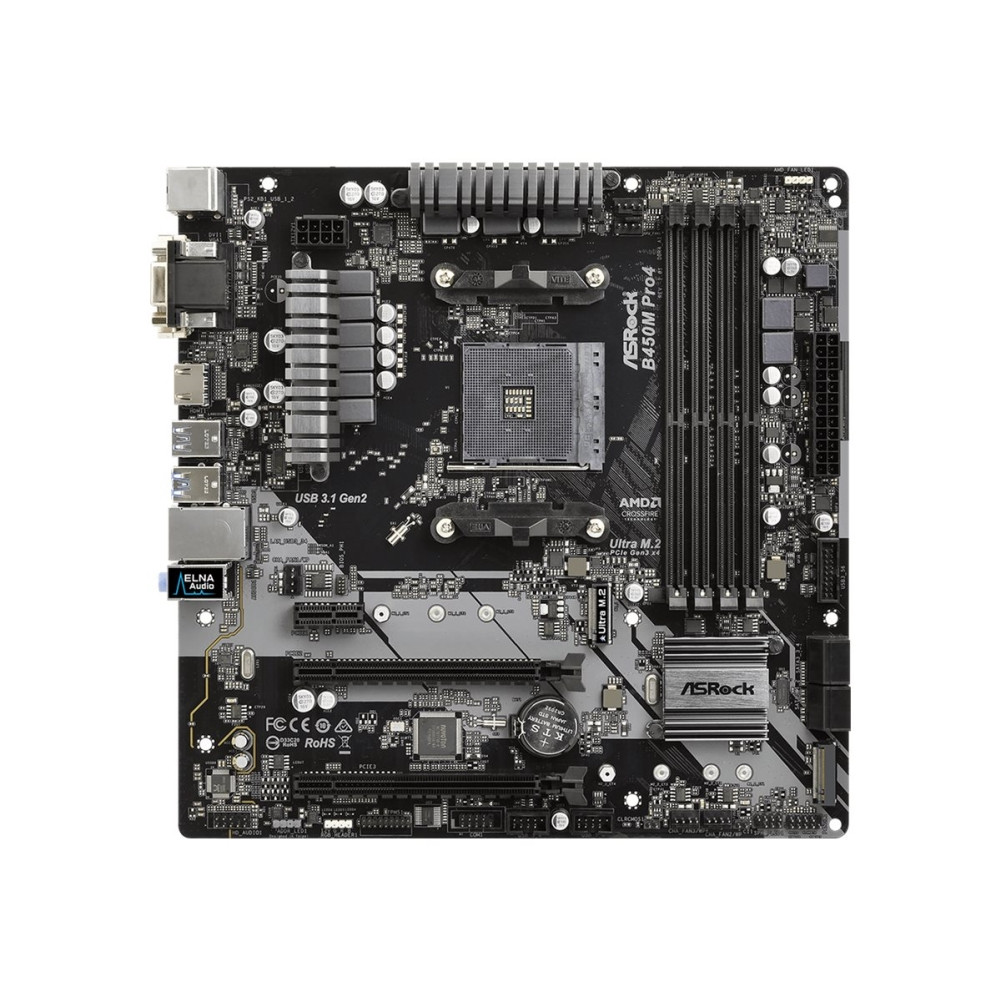 Produktbild för ASRock B450M PRO4 - moderkort - micro ATX - Socket AM4 - AMD B450