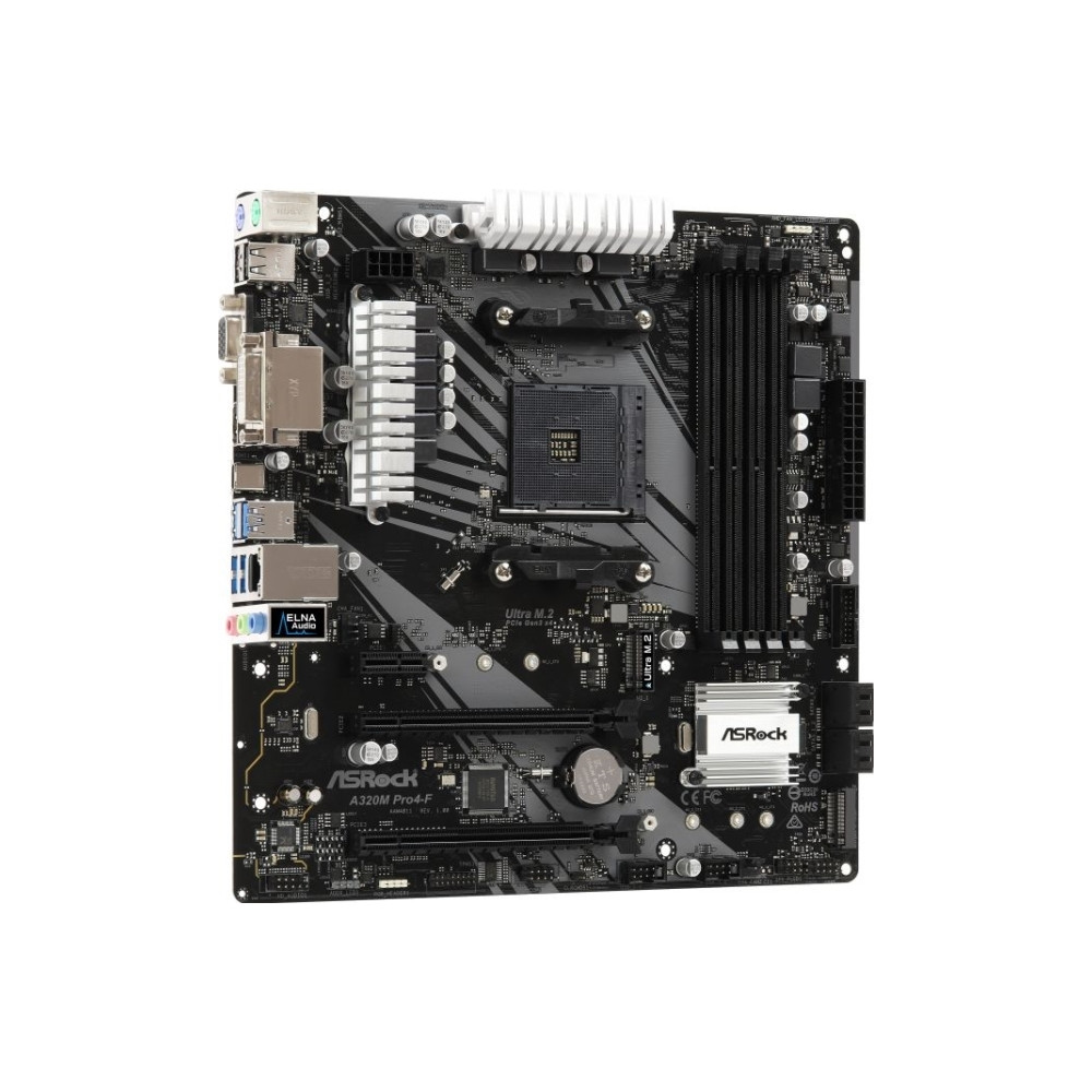 Produktbild för ASRock B450M PRO4 - moderkort - micro ATX - Socket AM4 - AMD B450