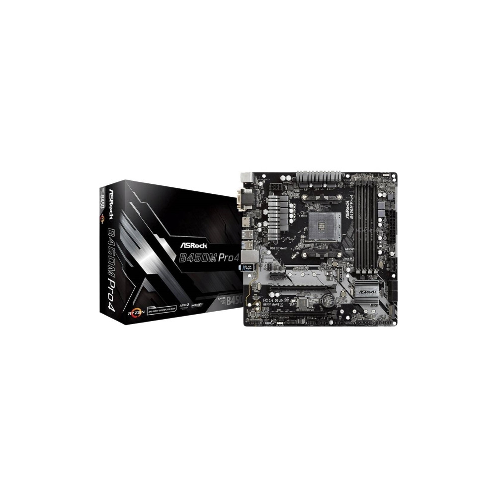 Produktbild för ASRock B450M PRO4 - moderkort - micro ATX - Socket AM4 - AMD B450