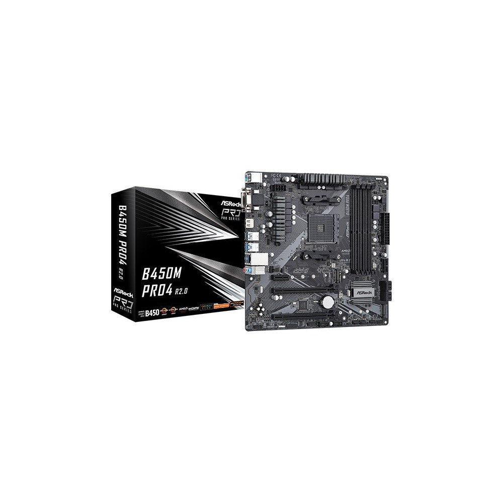 Produktbild för ASRock B450M PRO4 - moderkort - micro ATX - Socket AM4 - AMD B450