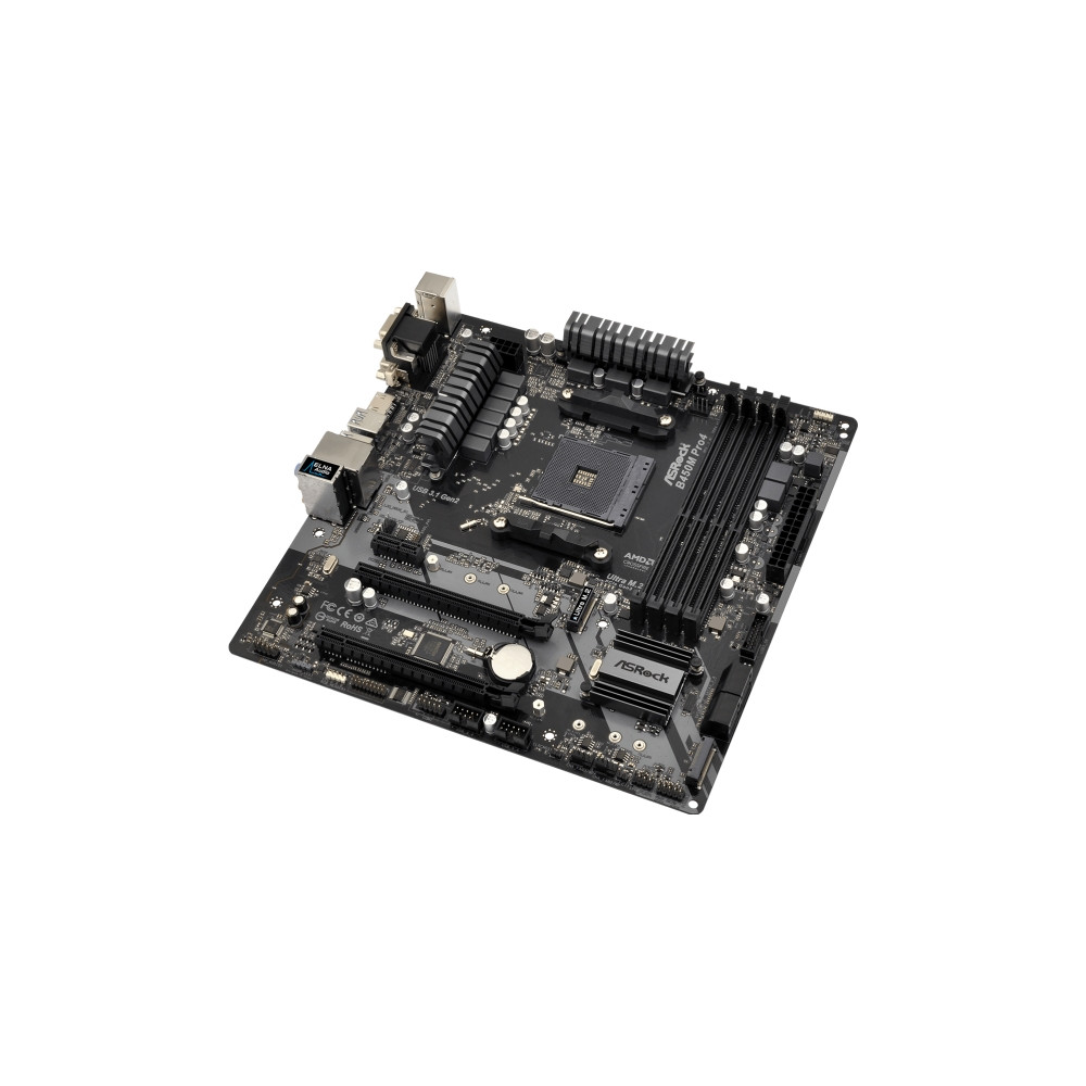 Produktbild för ASRock B450M PRO4 - moderkort - micro ATX - Socket AM4 - AMD B450