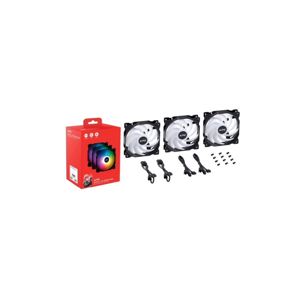 Produktbild för XPG VENTO 120 ARGB PWM, Fan, 12 cm, 300 RPM, 1850 RPM, Svart