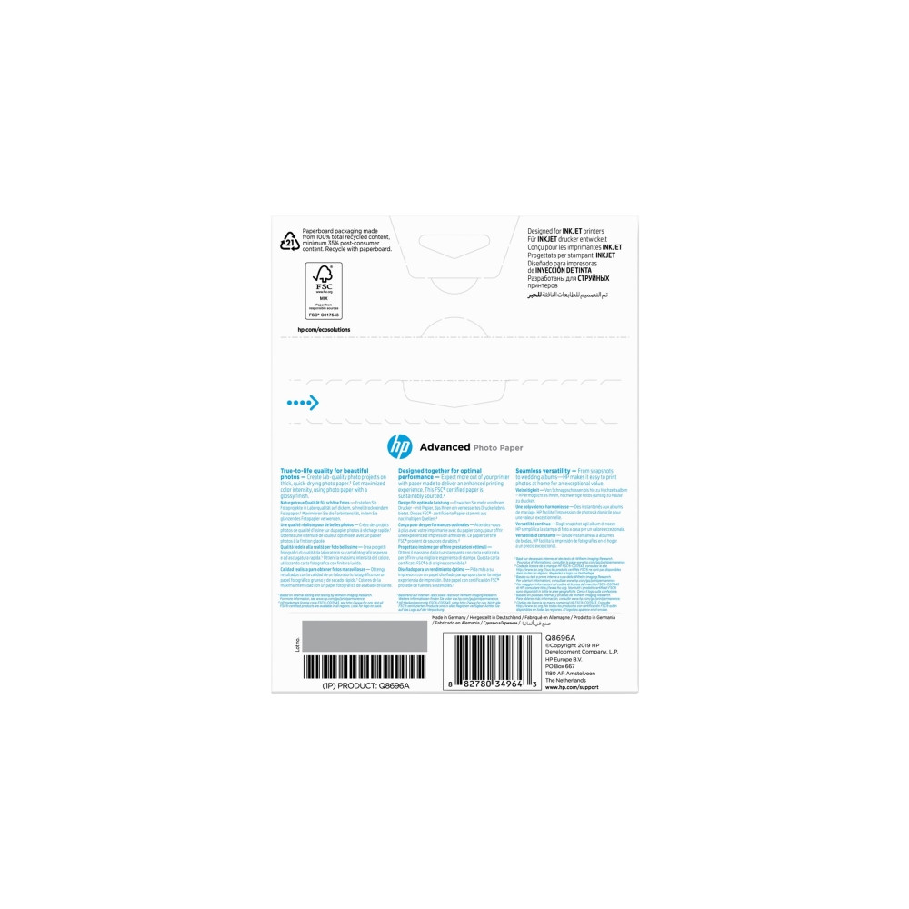 Produktbild för HP Advanced Glossy Photo Paper - fotopapper - blank - 25 ark - 130 x 180 mm