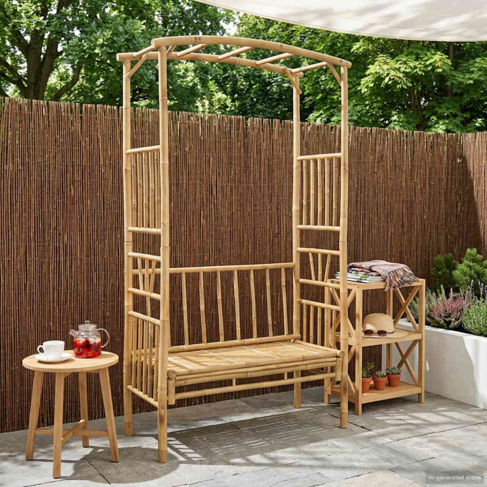 Produktbild för Trädgårdsbåge med bänk Naturfärg 115 x 50 x 205 cm Bambus