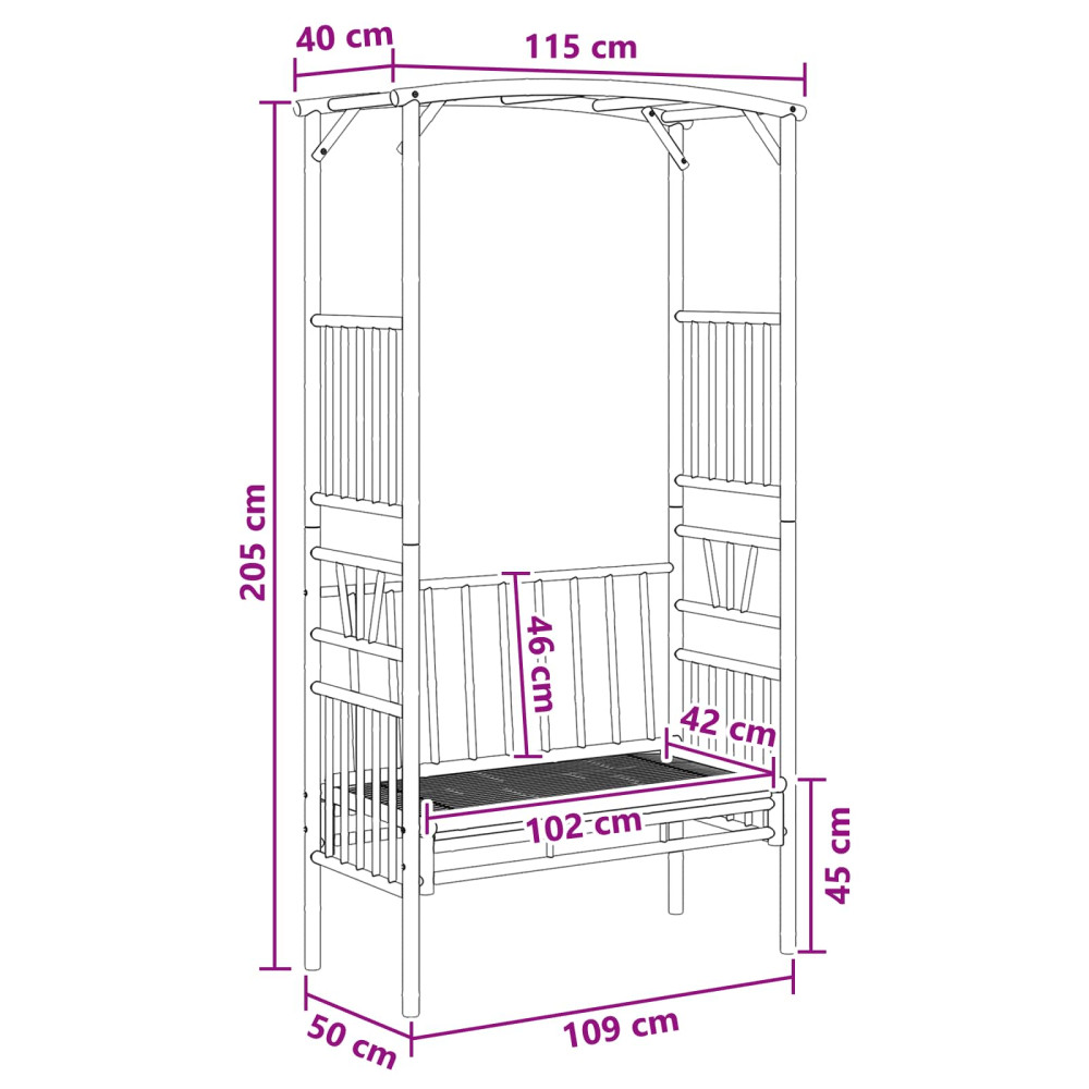 Produktbild för Trädgårdsbåge med bänk Naturfärg 115 x 50 x 205 cm Bambus