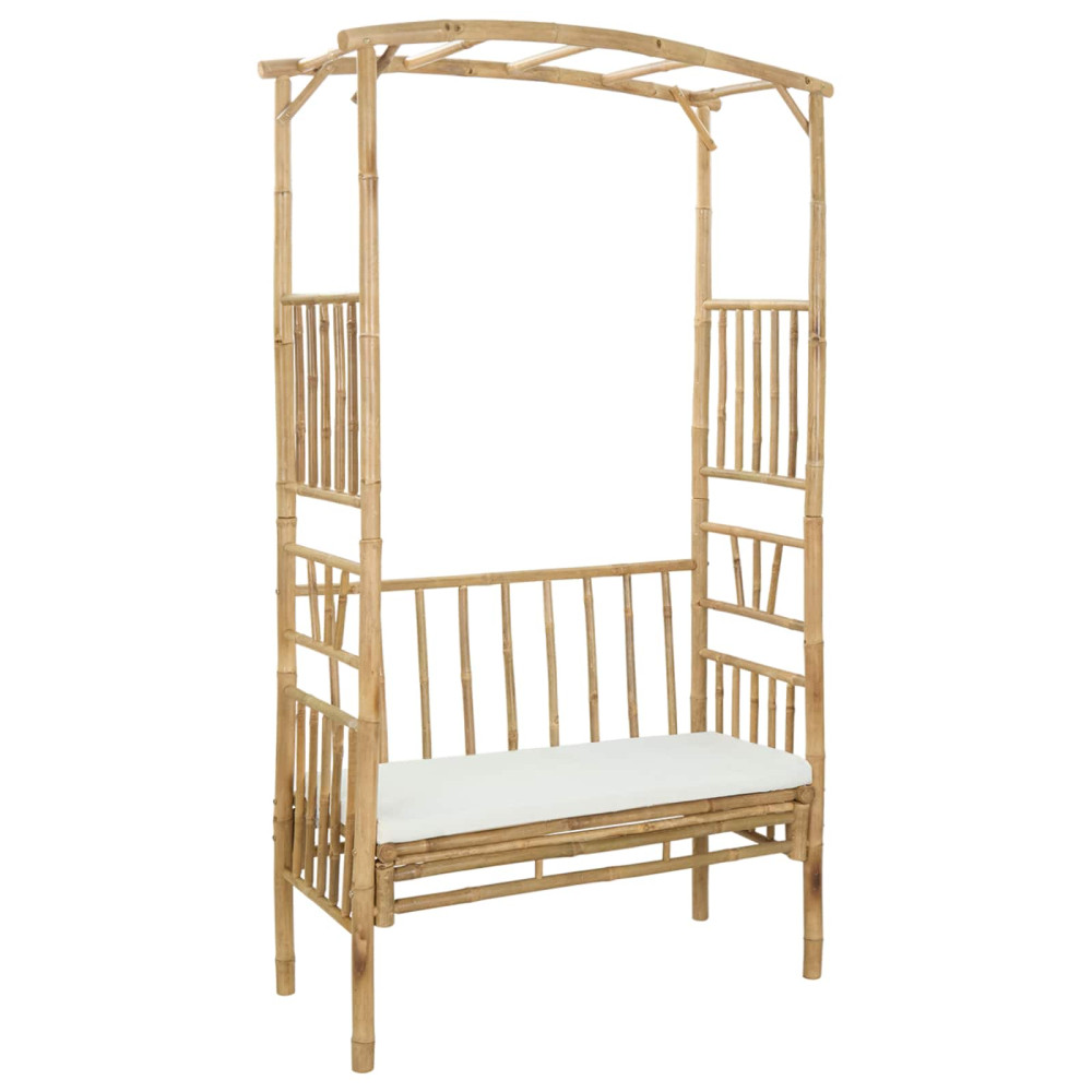 Produktbild för Trädgårdsbåge med bänk Gräddvit 115 x 50 x 205 cm Bambus