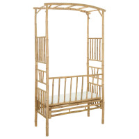 Produktbild för Trädgårdsbåge med bänk Gräddvit 115 x 50 x 205 cm Bambus
