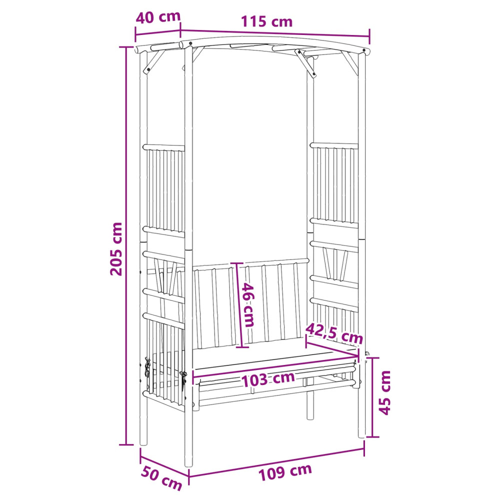 Produktbild för Trädgårdsbåge med bänk Gräddvit 115 x 50 x 205 cm Bambus