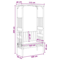 Produktbild för Trädgårdsbåge med bänk Gräddvit 115 x 50 x 205 cm Bambus