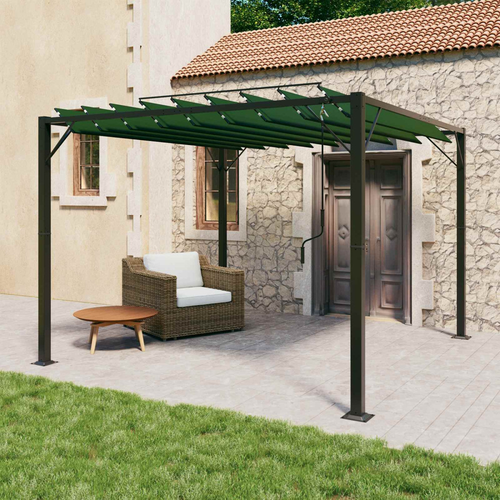 Produktbild för Gazebo med louvred tak 3 x 3 x 2,14 m Grön Duk och Aluminium