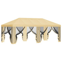Produktbild för Gazebo-tak med sidoväggar Gräddvit 600,5 x 300,5 cm Polyester