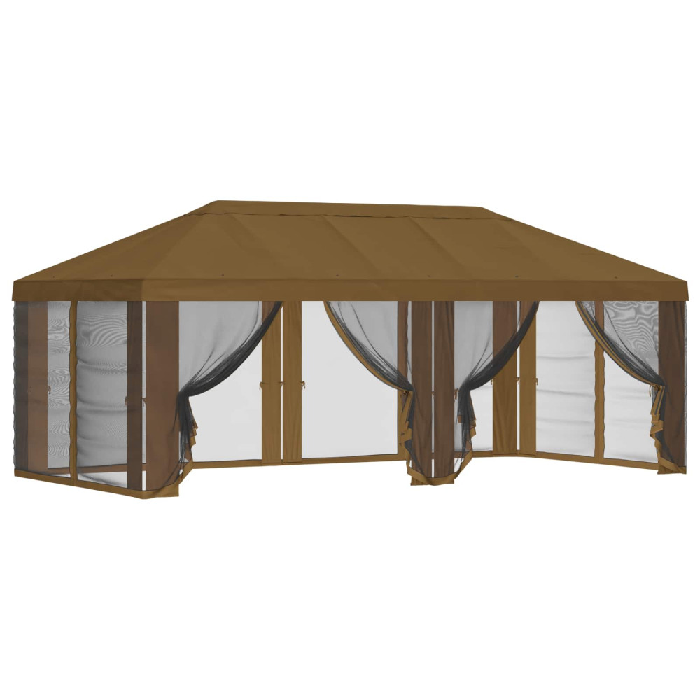 Produktbild för Gazebo-tak med sidoväggar Taupe 600,5 x 300,5 cm Polyester