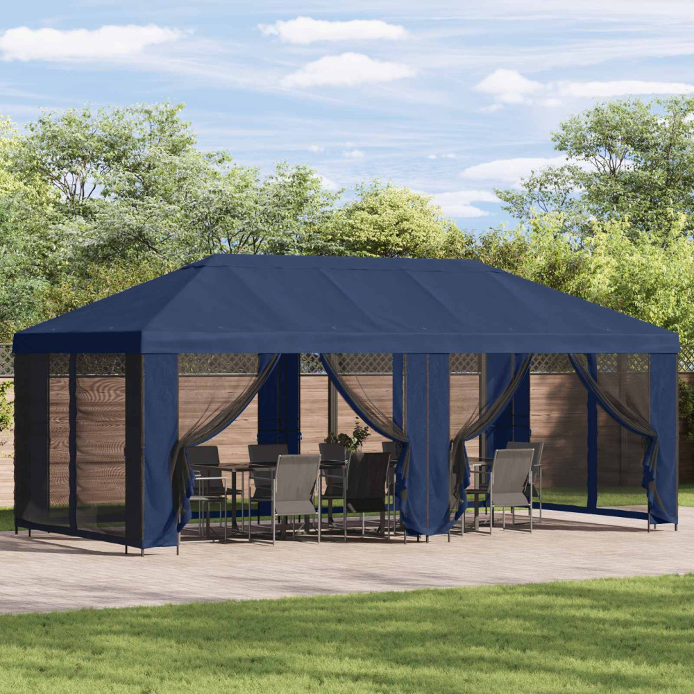 Produktbild för Gazebo-tak med sidoväggar Blå 600,5 x 300,5 cm Polyester