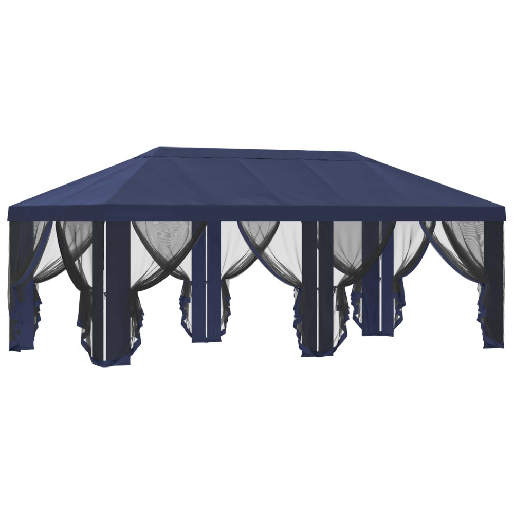 Produktbild för Gazebo-tak med sidoväggar Blå 600,5 x 300,5 cm Polyester