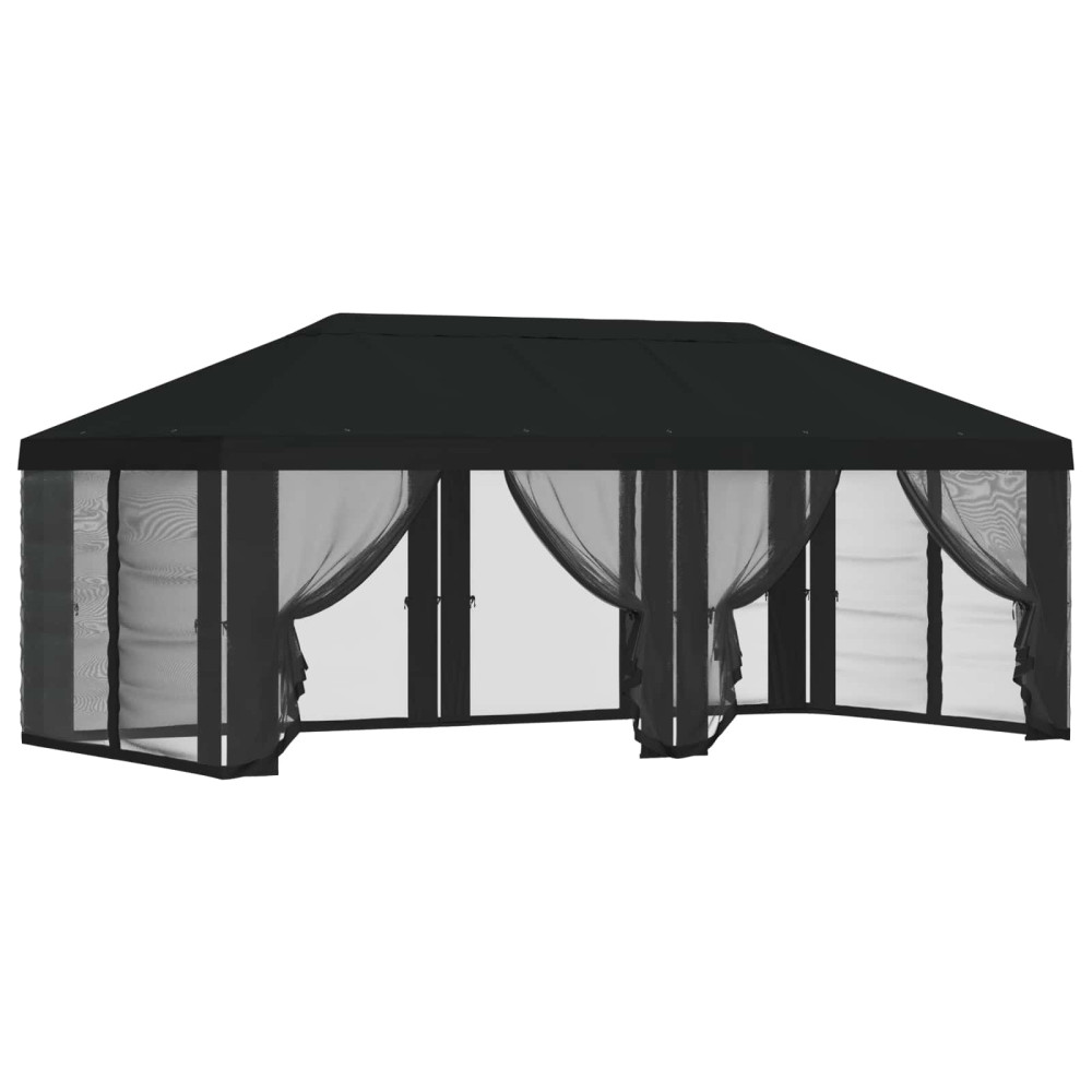 Produktbild för Gazebo-tak med sidoväggar Svart 600,5 x 300,5 cm Polyester