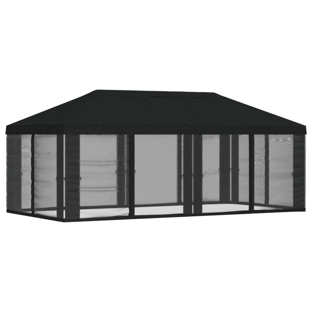 Produktbild för Gazebo-tak med sidoväggar Svart 600,5 x 300,5 cm Polyester