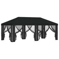 Produktbild för Gazebo-tak med sidoväggar Svart 600,5 x 300,5 cm Polyester
