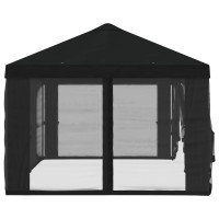 Produktbild för Gazebo-tak med sidoväggar Svart 600,5 x 300,5 cm Polyester