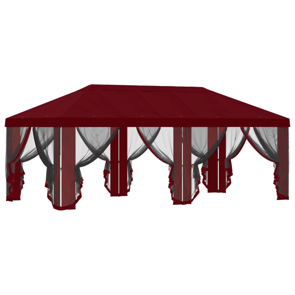 Produktbild för Gazebo-tak med sidoväggar Vinröd 600,5 x 300,5 cm Polyester