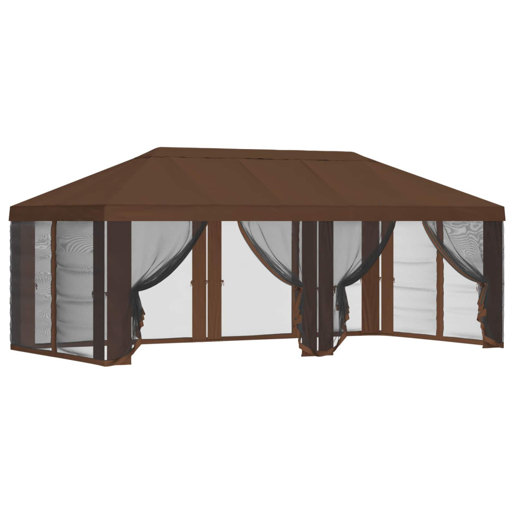 Produktbild för Gazebo-tak med sidoväggar Brun 600,5 x 300,5 cm Polyester