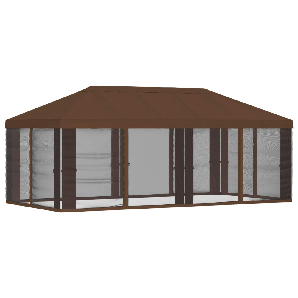 Produktbild för Gazebo-tak med sidoväggar Brun 600,5 x 300,5 cm Polyester