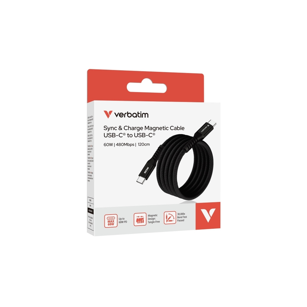 Produktbild för Verbatim Sync and Charge - USB-C / strömkabel - USB-C till USB-C - 1.2 m