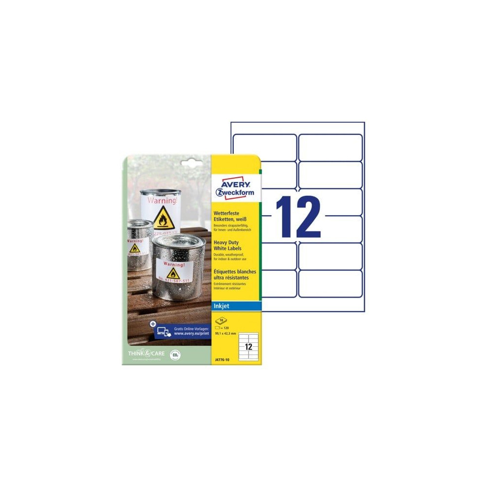 Produktbild för Etiketter Avery 99,1x42,3 mm, hvid, holdbare, til inkjet