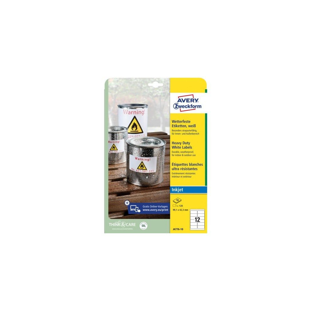 Produktbild för Etiketter Avery 99,1x42,3 mm, hvid, holdbare, til inkjet