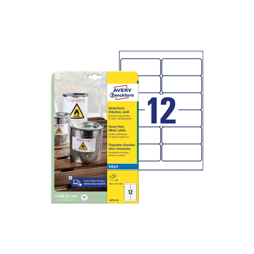 Produktbild för Etiketter Avery 99,1x42,3 mm, hvid, holdbare, til inkjet