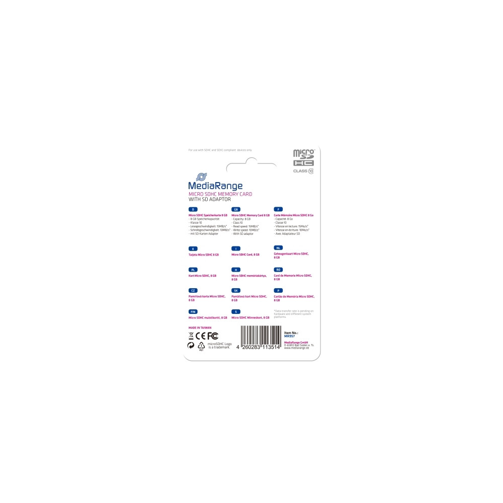 Produktbild för MediaRange - flash-minneskort - 8 GB - microSDHC