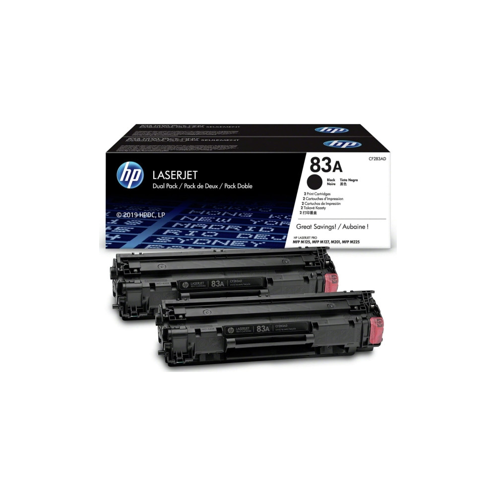 Produktbild för HP 83A - 2-pack - svart - original - LaserJet - tonerkassett (CF283AD)