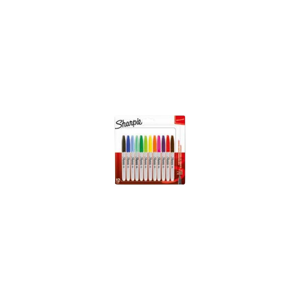 Produktbild för Permanentpenna Sharpie 1 mm fin, assorterade färger, 12-pack