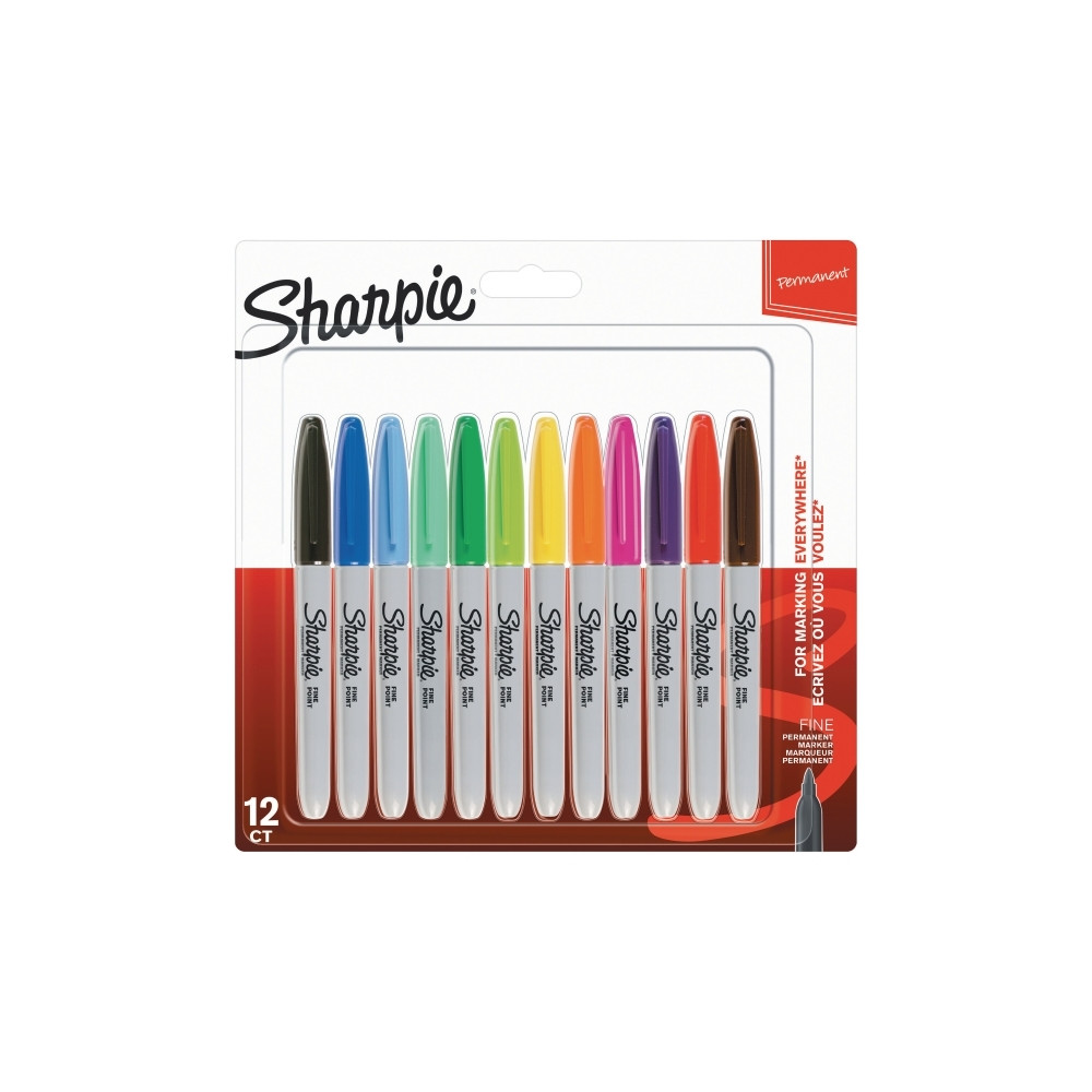 Produktbild för Permanentpenna Sharpie 1 mm fin, assorterade färger, 12-pack
