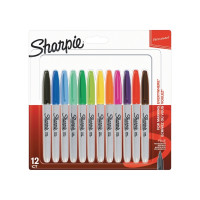 Produktbild för Permanentpenna Sharpie 1 mm fin, assorterade färger, 12-pack