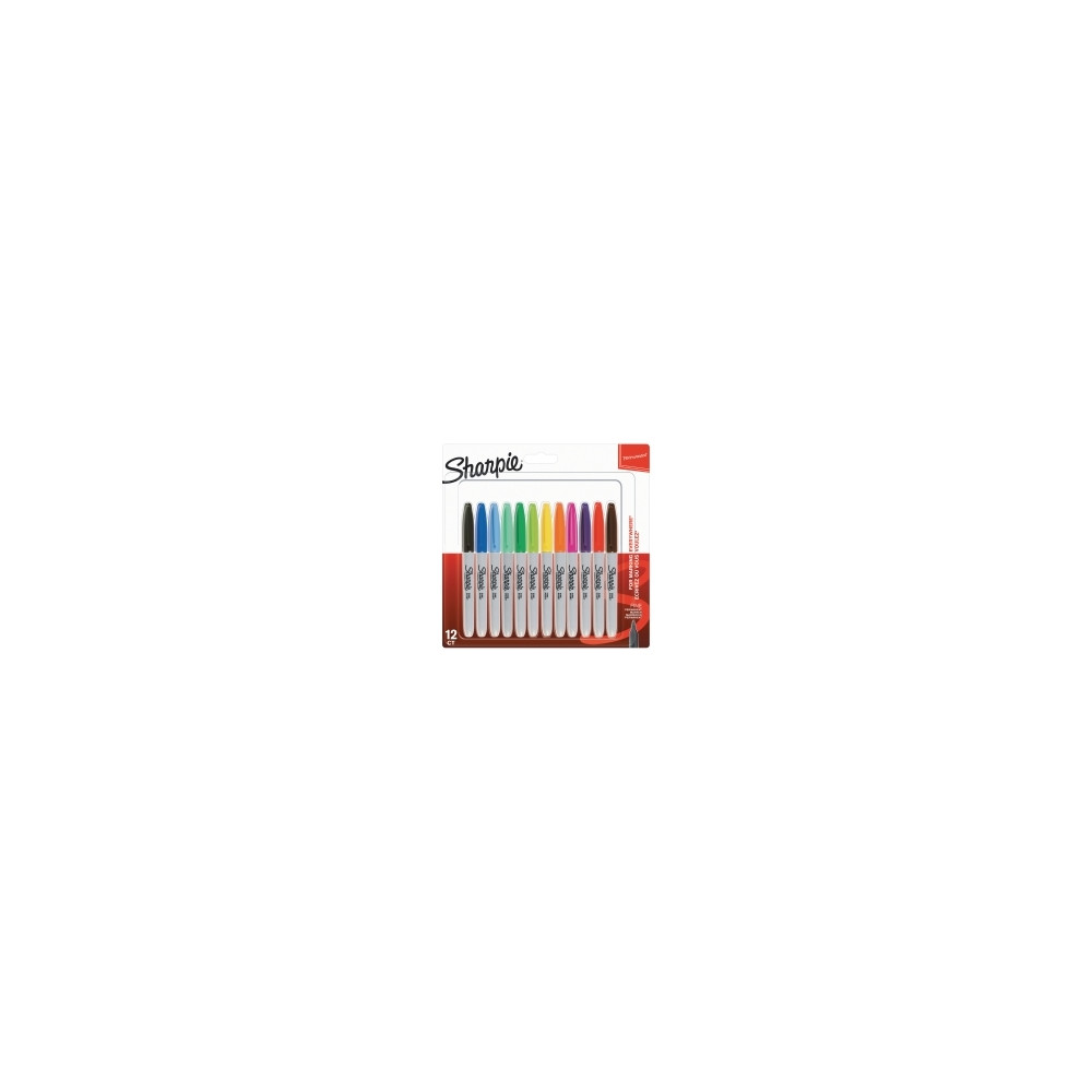 Produktbild för Permanentpenna Sharpie 1 mm fin, assorterade färger, 12-pack