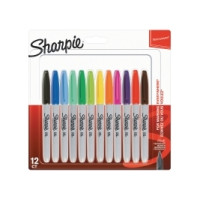 Produktbild för Permanentpenna Sharpie 1 mm fin, assorterade färger, 12-pack