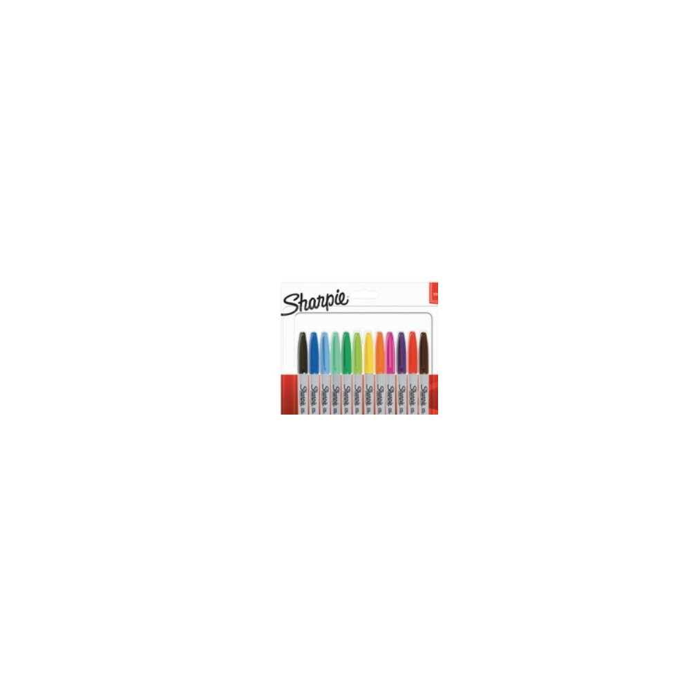 Produktbild för Permanentpenna Sharpie 1 mm fin, assorterade färger, 12-pack
